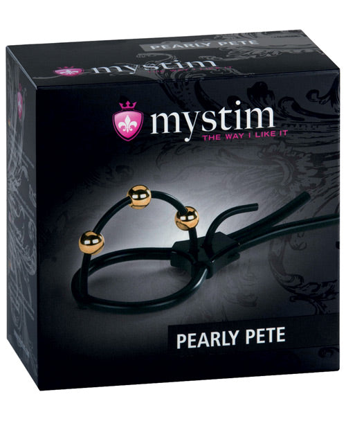 Mystim Pearly Pete Corona Strap w/Gold Balls - Black