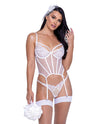 Forever Yours Embroidered Bustier &amp; Thong White XL