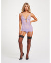 Lace &amp; Mesh Triangle Cup Chemise w/Garters &amp; Thong Lavender LG