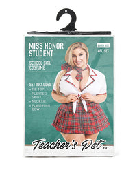 Teacher&#039;s Pet Ms Honor Student School Girl Tie Top, Pleated Skirt, Neck Tie &amp; Hair Bow Red QN