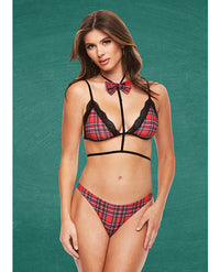 Teacher&#039;s Pet Baddie Schoolgirl Top w/Bow Tie &amp; Panty Red/Black S/M