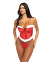 Holiday Santa&#039;s Entourage Boned Velvet Bustier w/Marabou Trim &amp; G-String Red/White S/M