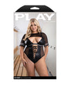 Play Go Deep Lace-up Bodysuit w/Mesh Jersey Shrug - Black 3X/4X