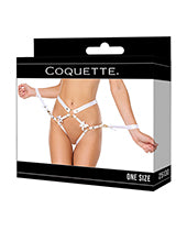 Satin Ribbon w/Elastic Harness &amp; Cuffs Set - White/Gold O/S