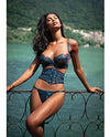 Eden Scalloped Eyelash Lace &amp; Wet Look Waspie 3 pc Set - Teal MD