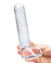 Glas 8; Realistic Ribbed Glass G-Spot Dildo w/Balls - Clear