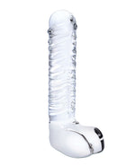 Glas 8; Realistic Ribbed Glass G-Spot Dildo w/Balls - Clear