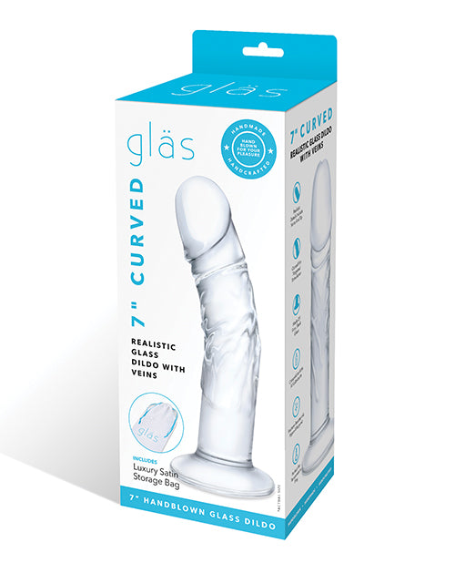 Glas 7; Realistic Curved Glass Dildo w/Veins - Clear