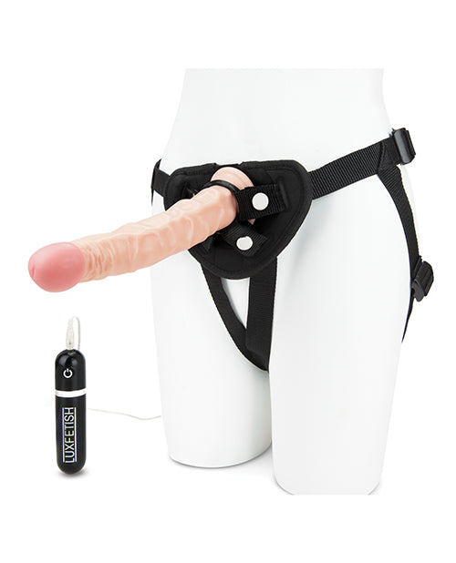 Lux Fetish 8.5; Realistic Vibrating Dildo w/Strap On Harness Set