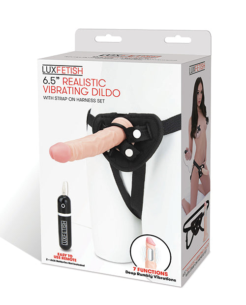 Lux Fetish 6.5; Realistic Vibrating Dildo w/Strap On Harness Set