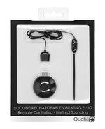 Shots Ouch Urethral Sounding Silicone Rechargeable & Remote Controlled Vibrating Plug - Black