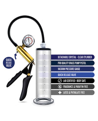 Blush Performance VX6 Vacuum Penis Pump w/Brass Pistol & Pressure Gauge - Clear