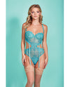 Riley Eyelash Lace Teddy w/Side Cutouts Teal SM