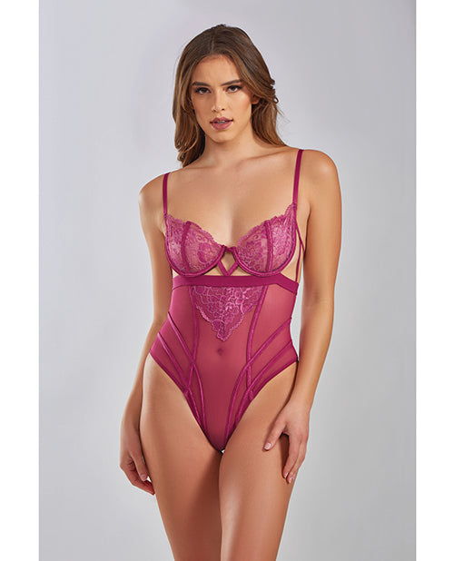 Quinn Cross Dyed Galloon Lace & Mesh Teddy Wine MD