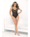 Raised Embroidery Open Crotch Teddy Black MD