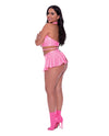 Club Candy Halter Open Cup Bra, Skirt & Thong Pink QN