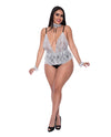 Dress Up Full Service Lace Deep V Teddy w/Collar & Wrist Cuffs Black/White QN