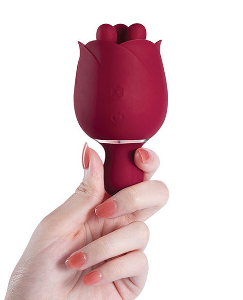 Rosewyn Rotating Rose Toy Vibrator & Pinpoint Stimulator - Red