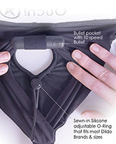 Shots Ouch Vibrating Strap On Panty Harness w/Open Back - Black XL/XXL