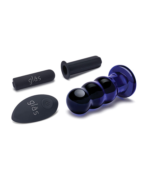 Glas 3.5 & Rechargeable Vibrating Beaded Butt Plug - Blue