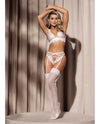 Floral Lace & Mesh Top, Garter Belt & Peek A Boo Panty White XL