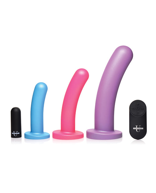 Strap U Triple Peg 28X Vibrating Silicone Dildo Set w/Remote - Asst. Colors