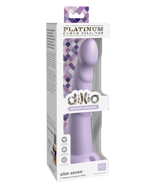 Dillio Platinum 7; Slim Seven Silicone Dildo - Purple