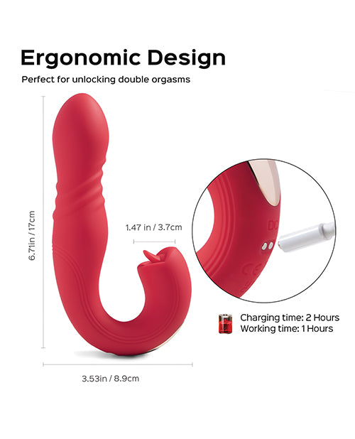 Joi App Controlled Thrusting G-Spot Vibrator & Clit Licker - Red