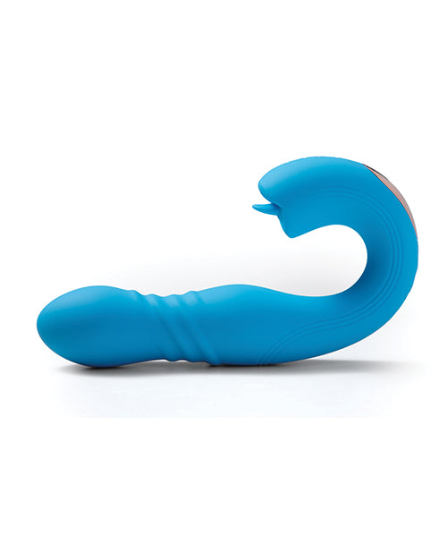 Joi App Controlled Thrusting G-Spot Vibrator & Clit Licker - Blue