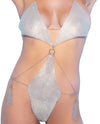 Miami Crystal Mirrored Teddy w/Chain Tassel Detail Silver L/XL