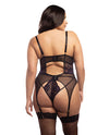 Demi Padded Shelf Cup Merrywidow w/Overlay Lace & Panty Black/Heliotrope 1X