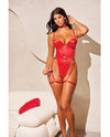 Mila Stretch Satin Padded Cup Teddy w/Heart Ring Detail Red XL