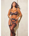 Azalea Underwire Embroidered Bra, Garter Belt & G-String Cheri Holiday/Black XL