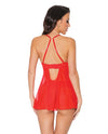 Holiday Scallop Stretch Lace & Mesh Babydoll & Thong Red/Gold SM