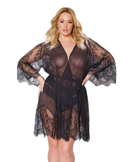 Holiday Eyelash Lace Robe w/Bell Sleeves Black OS/XL