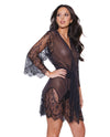 Holiday Eyelash Lace Robe w/Bell Sleeves Black O/S