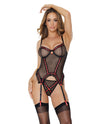 Mesh Underwire Garterbelt Bustier w/G-String Black Large