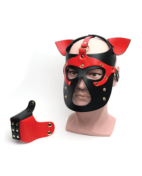 665 Bondage Pup Hood - O/S Black/Red