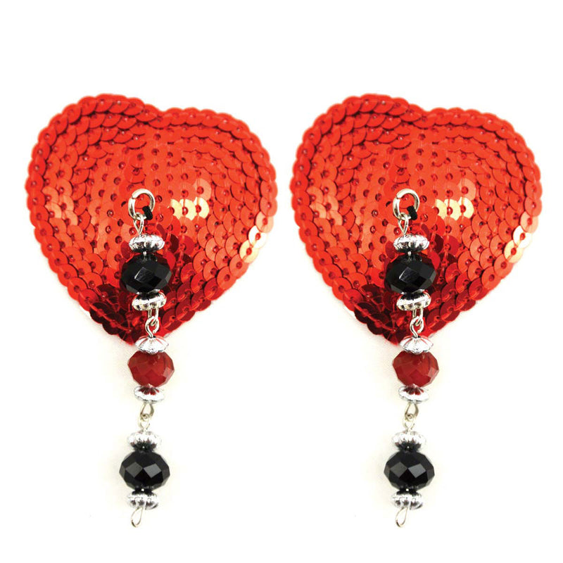 Bijoux de Nip Heart Red Sequin Pasties w/ Facet Beads