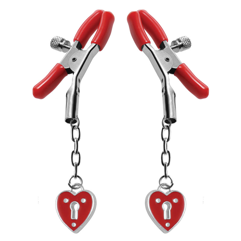 Heart Padlock Nipple Clamps - Red