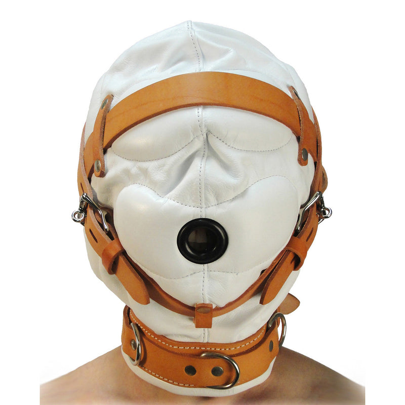 Total Sensory Deprivation White Leather Hood - SmallMedium