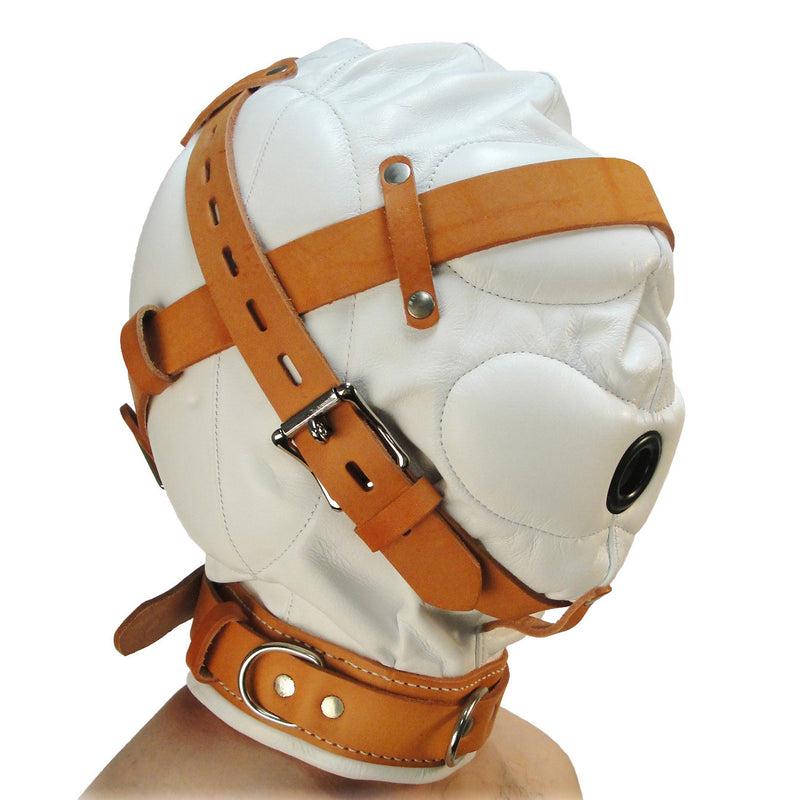 Total Sensory Deprivation White Leather Hood - MediumLarge