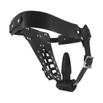 The Safety Net Leather Male Chastity Belt with Anal Plug Harness