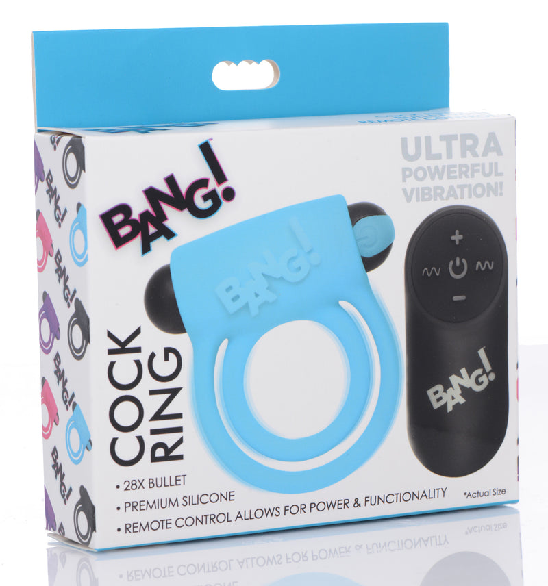 Remote Control 28X Vibrating Cock Ring and Bullet - Blue