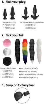 Large Vibrating Anal Plug with Interchangeable Fox Tail - White